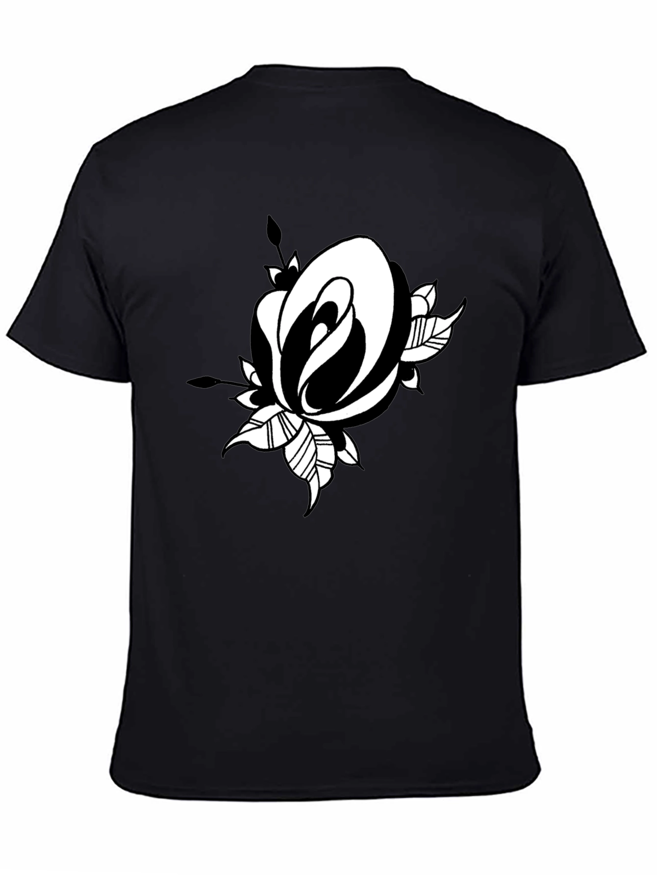 Black T-Shirt with Rose Graphic Print
