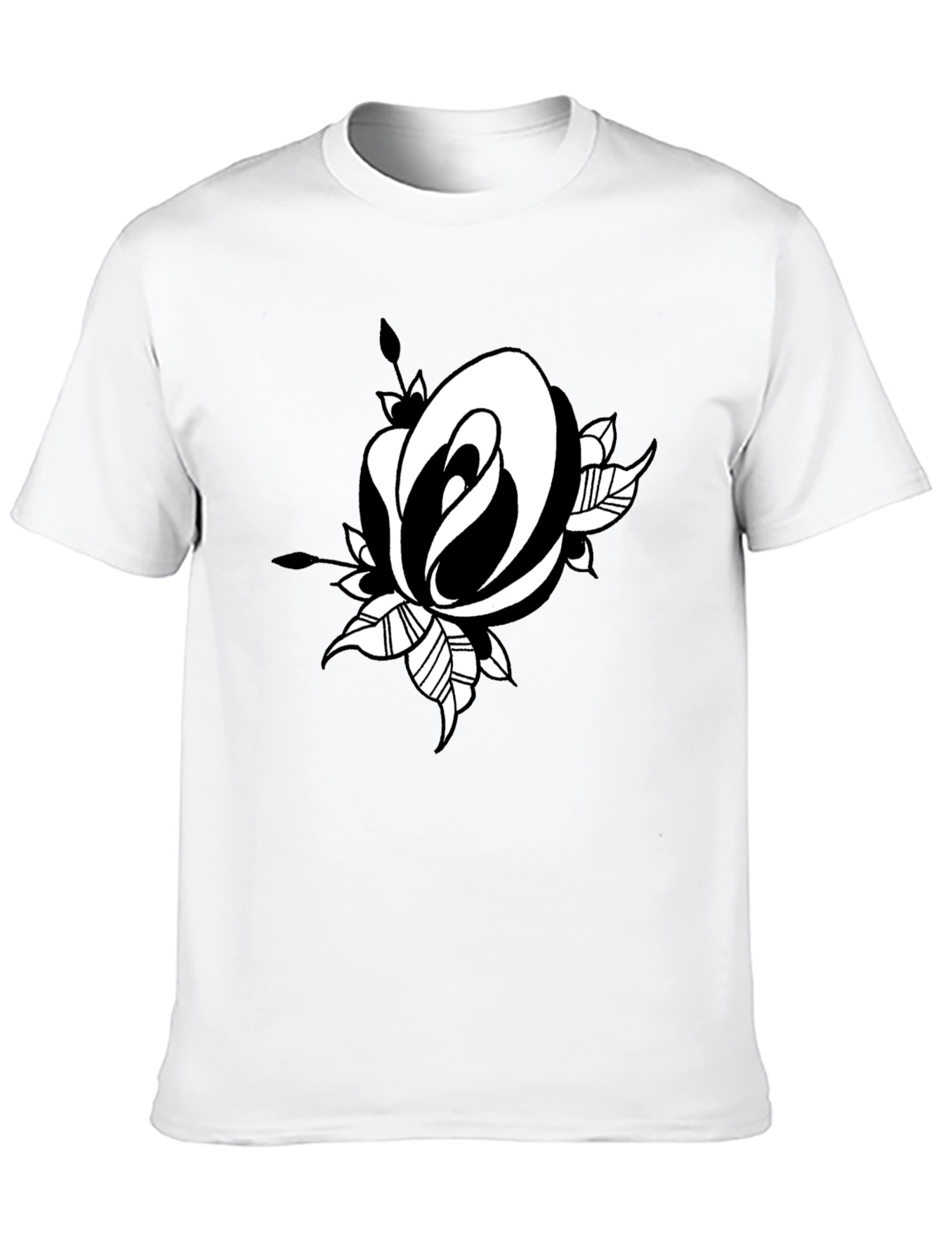 Black T-Shirt with Rose Graphic Print