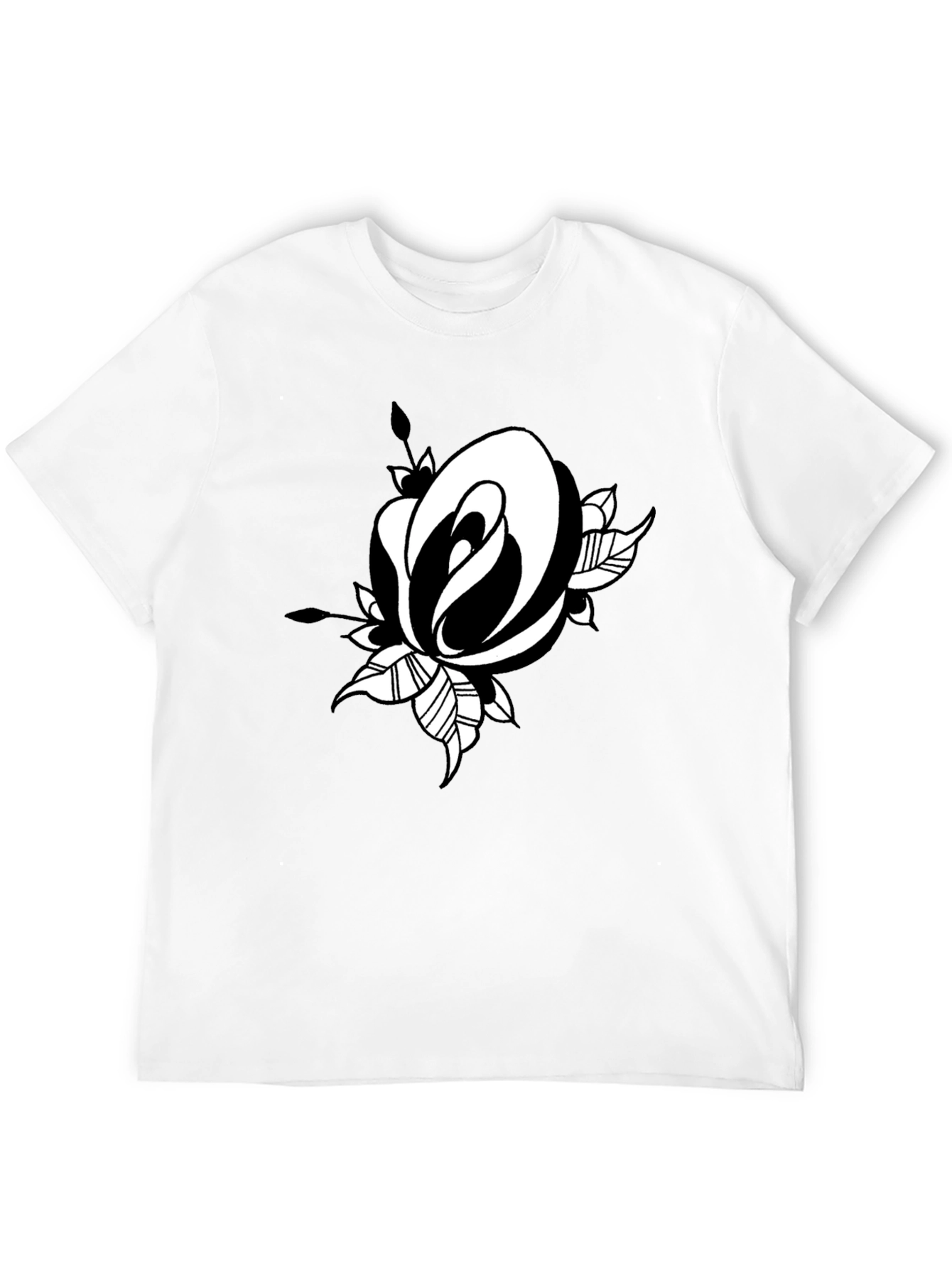 Black T-Shirt with Rose Graphic Print