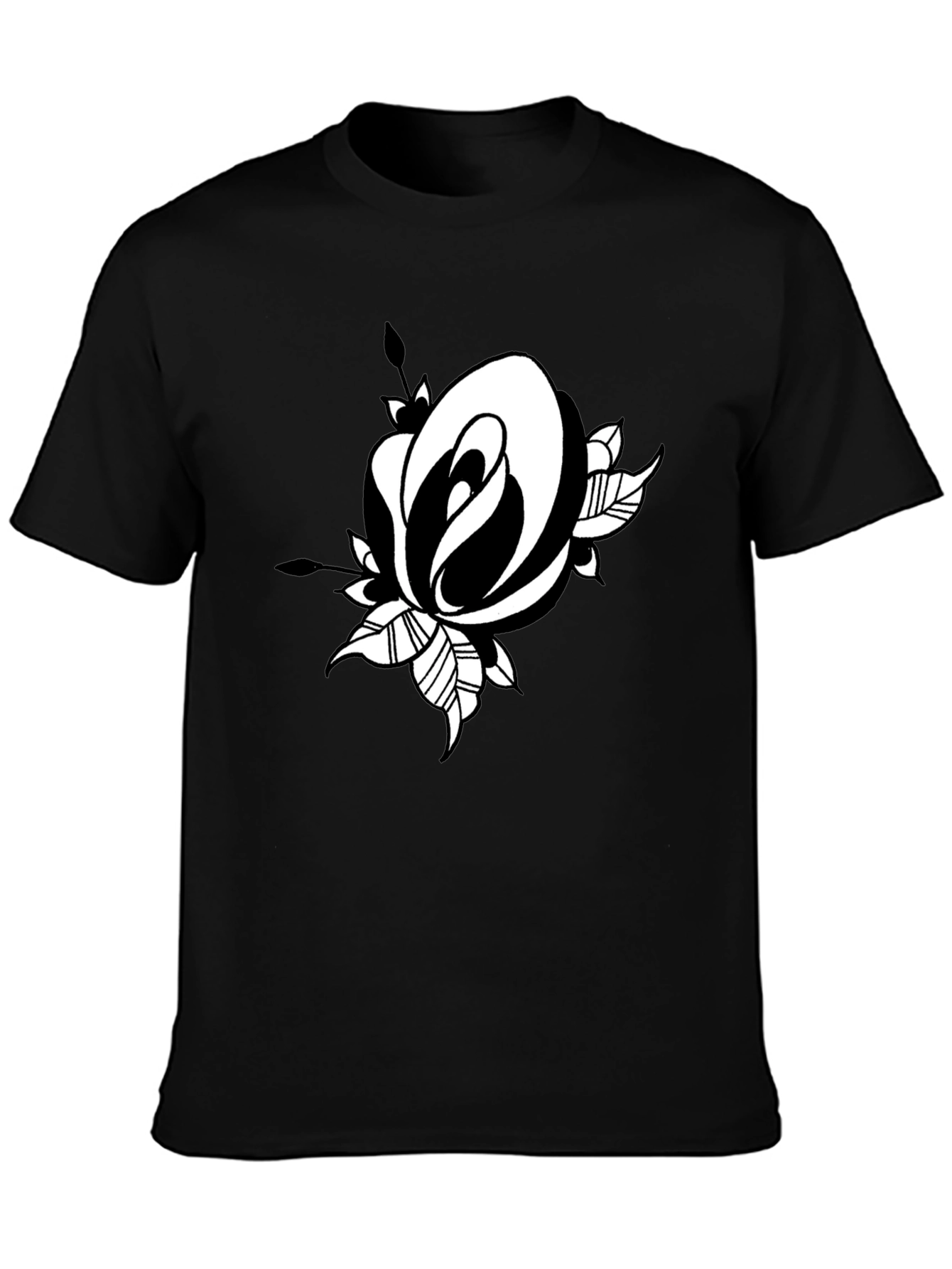Black T-Shirt with Rose Graphic Print