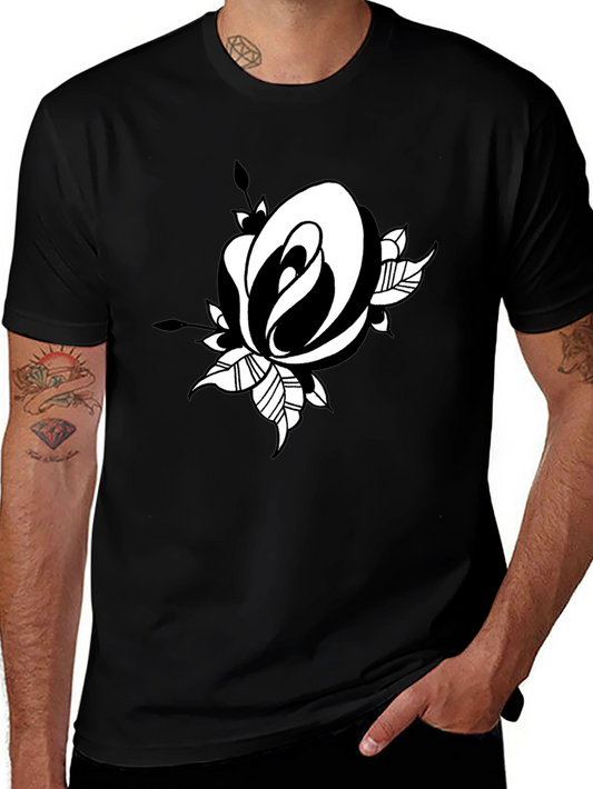Black T-Shirt with Rose Graphic Print