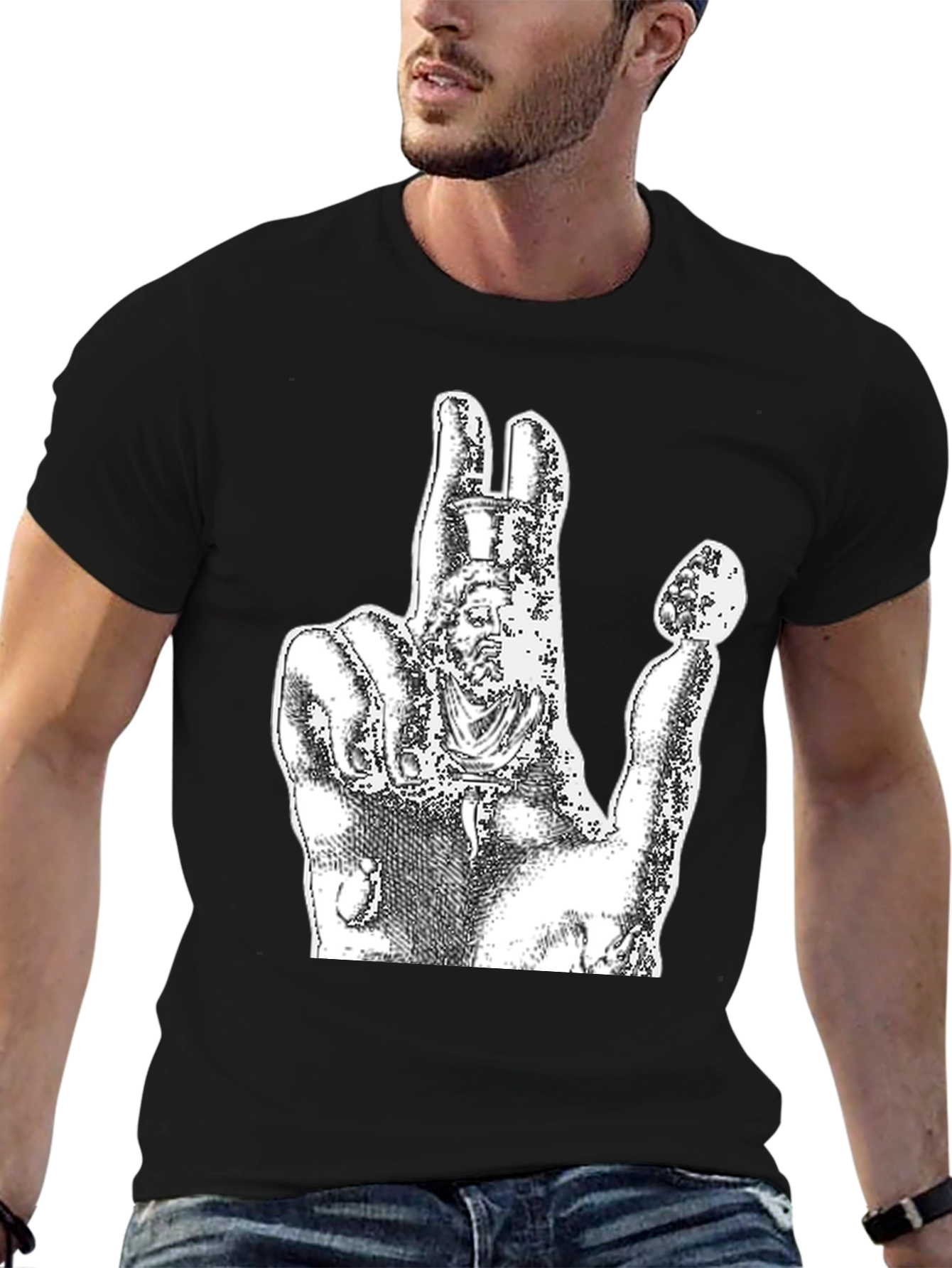 Graphic Black Tee - Hand Statue Design