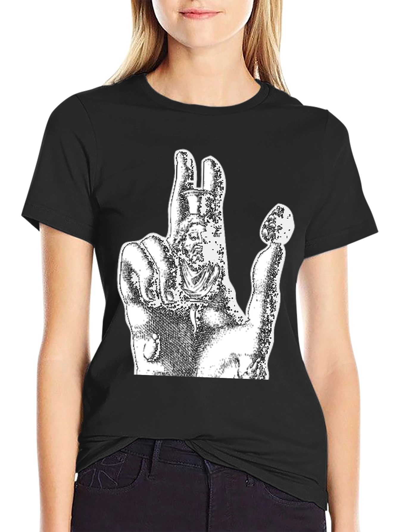 Graphic Black Tee - Hand Statue Design