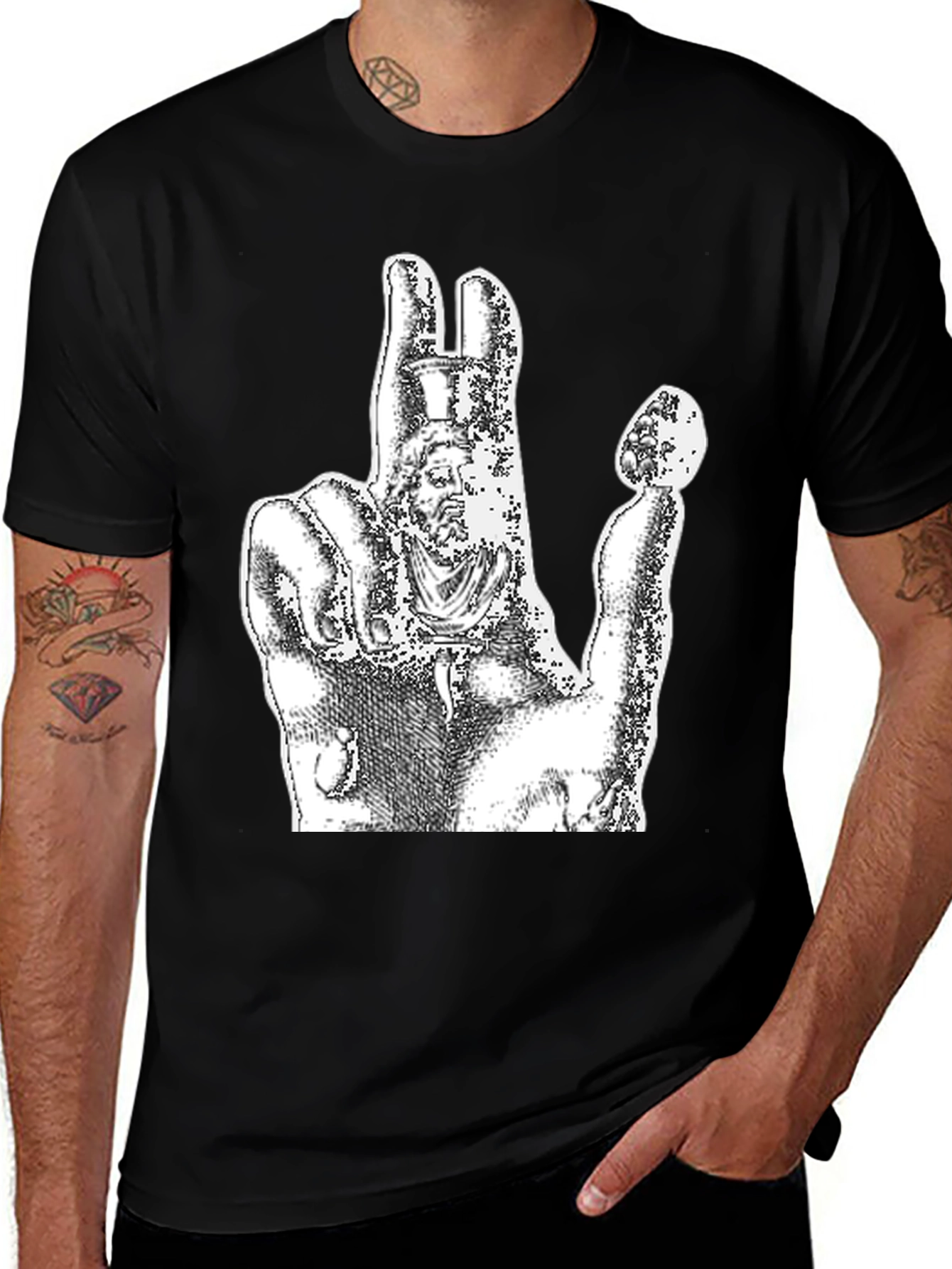 Graphic Black Tee - Hand Statue Design
