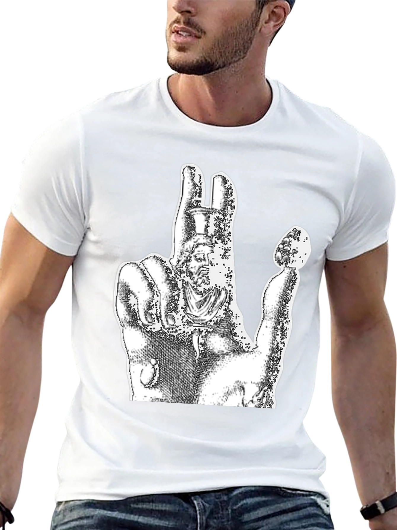 Graphic Black Tee - Hand Statue Design