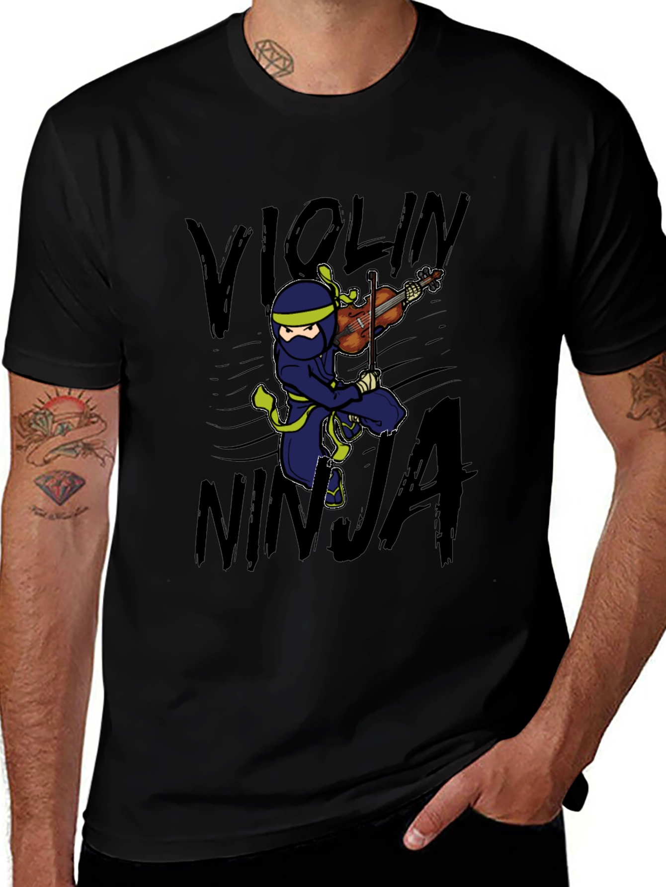 Violin Ninja Graphic T-Shirt - Playful Musician Tee