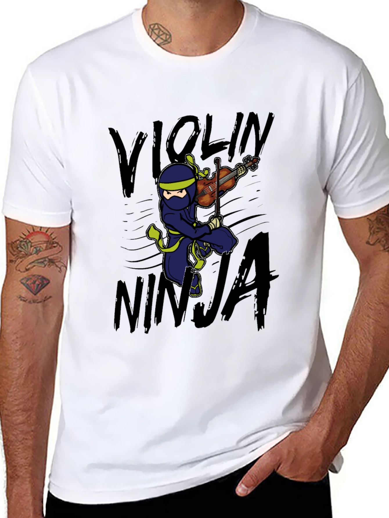 Violin Ninja Graphic T-Shirt - Playful Musician Tee