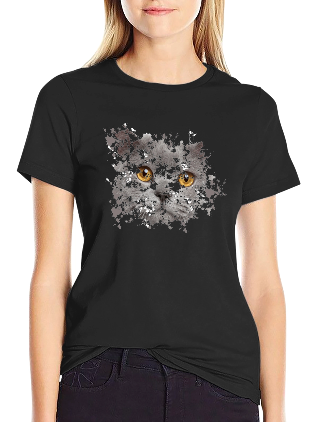 Cat Face Graphic Tee - Unisex Black T-Shirt