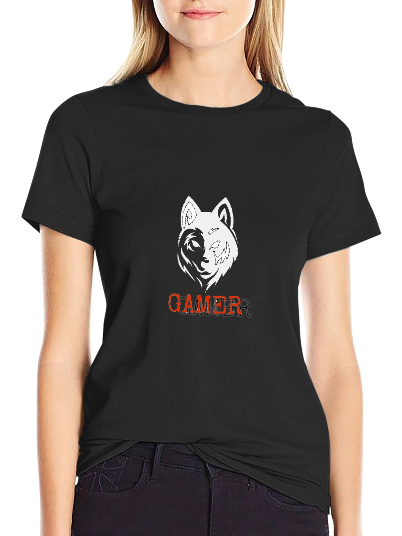 Gamer Wolf Black Graphic Tee
