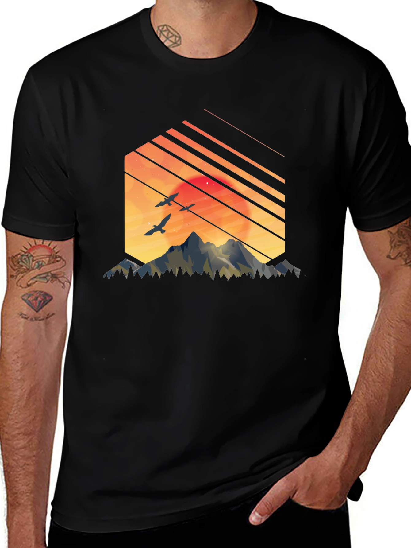 Mountain Sunset Graphic Tee - Black