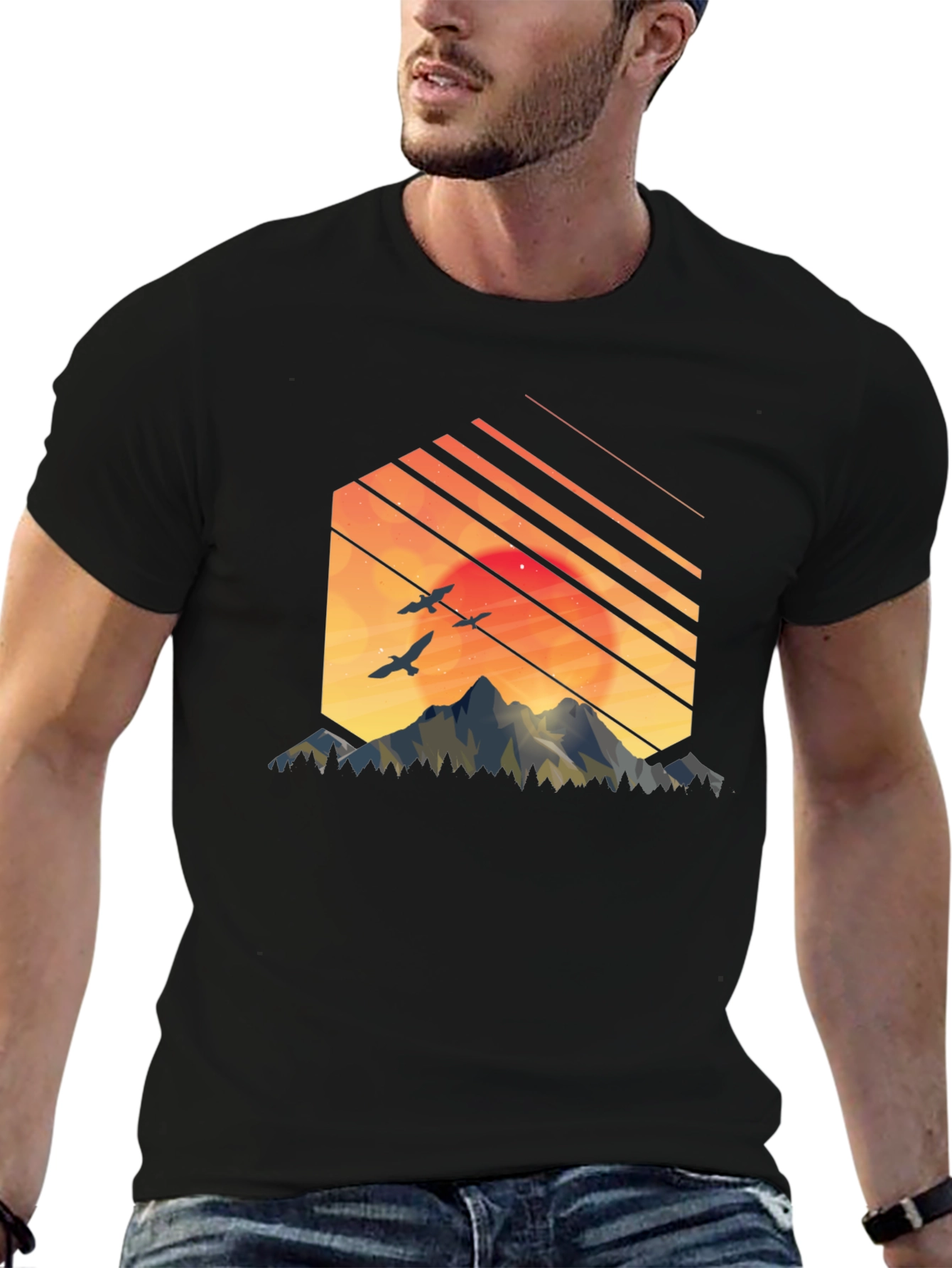 Mountain Sunset Graphic Tee - Black