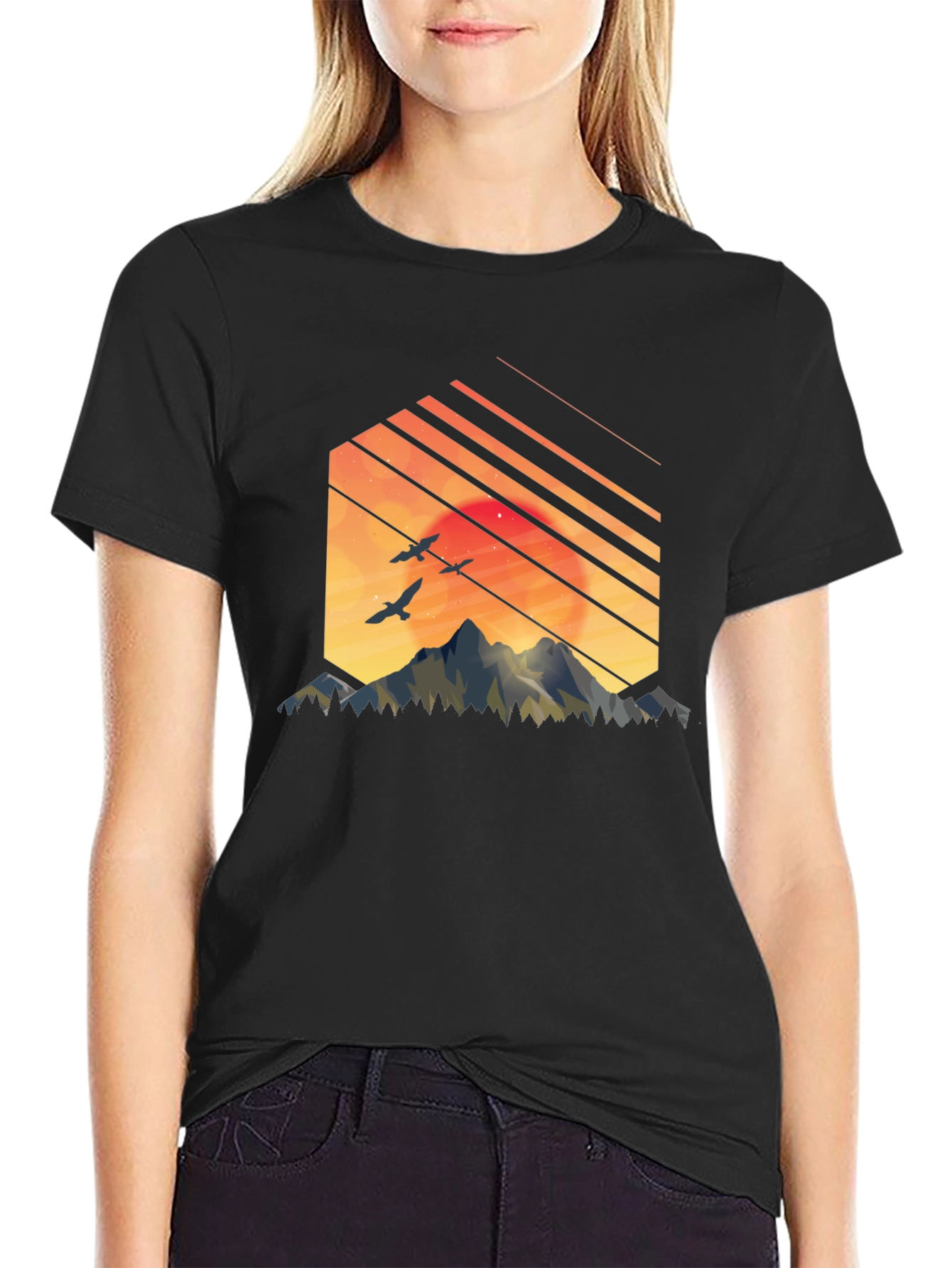 Mountain Sunset Graphic Tee - Black