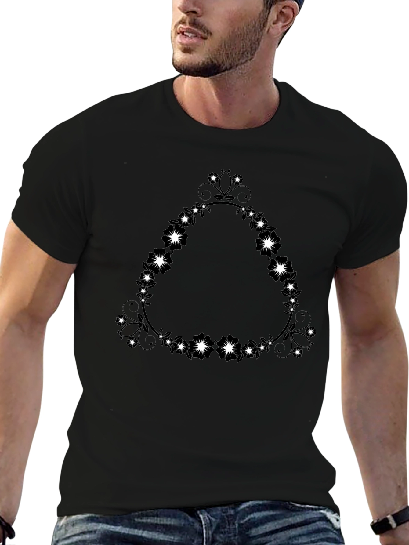 Floral Triangle Graphic Black T-Shirt