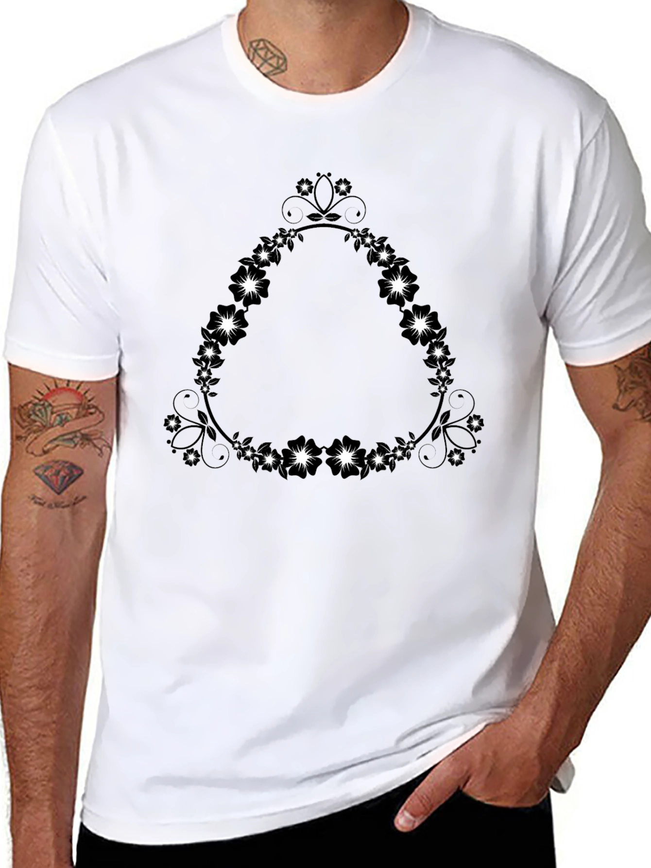 Floral Triangle Graphic Black T-Shirt