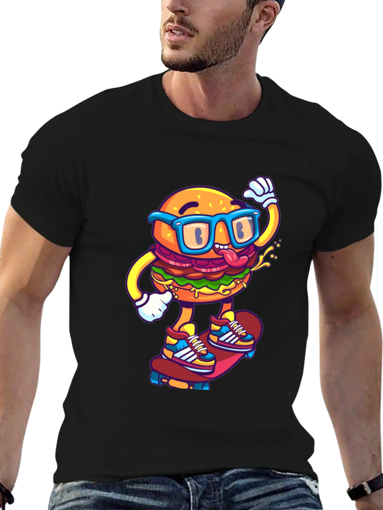 Burger Skater Graphic Tee - Cool Black T-Shirt