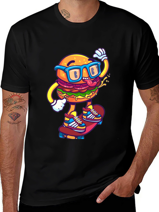 Burger Skater Graphic Tee - Cool Black T-Shirt