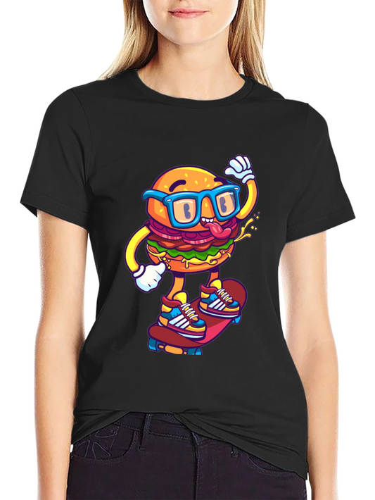 Burger Skater Graphic Tee - Cool Black T-Shirt