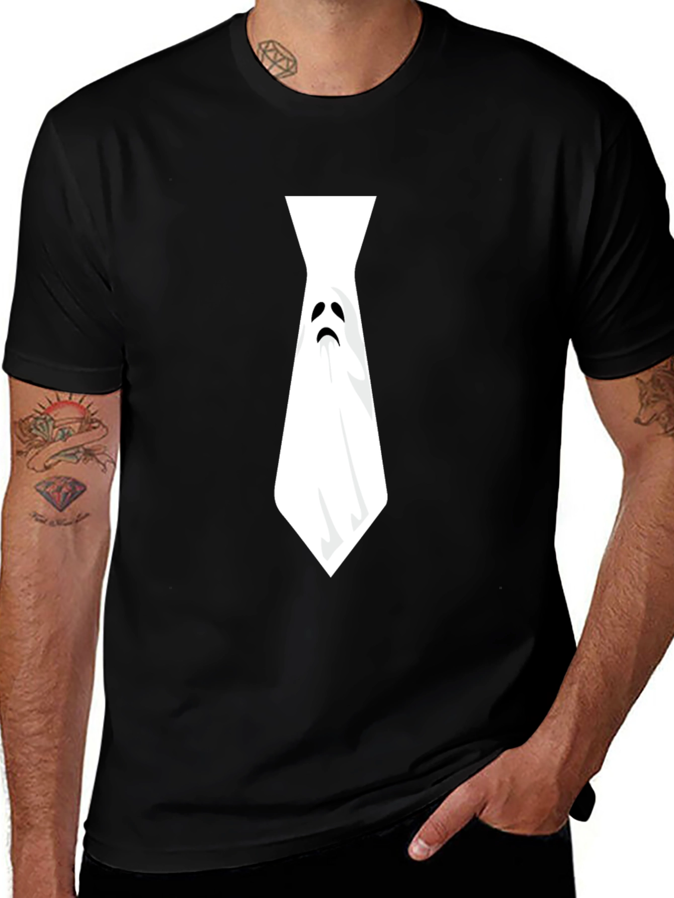 Ghost Tie Graphic Tee - Halloween Humor Shirt