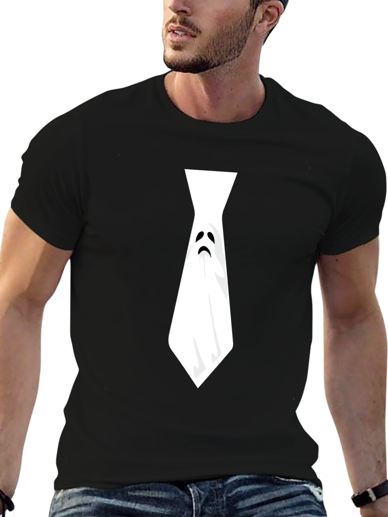 Ghost Tie Graphic Tee - Halloween Humor Shirt