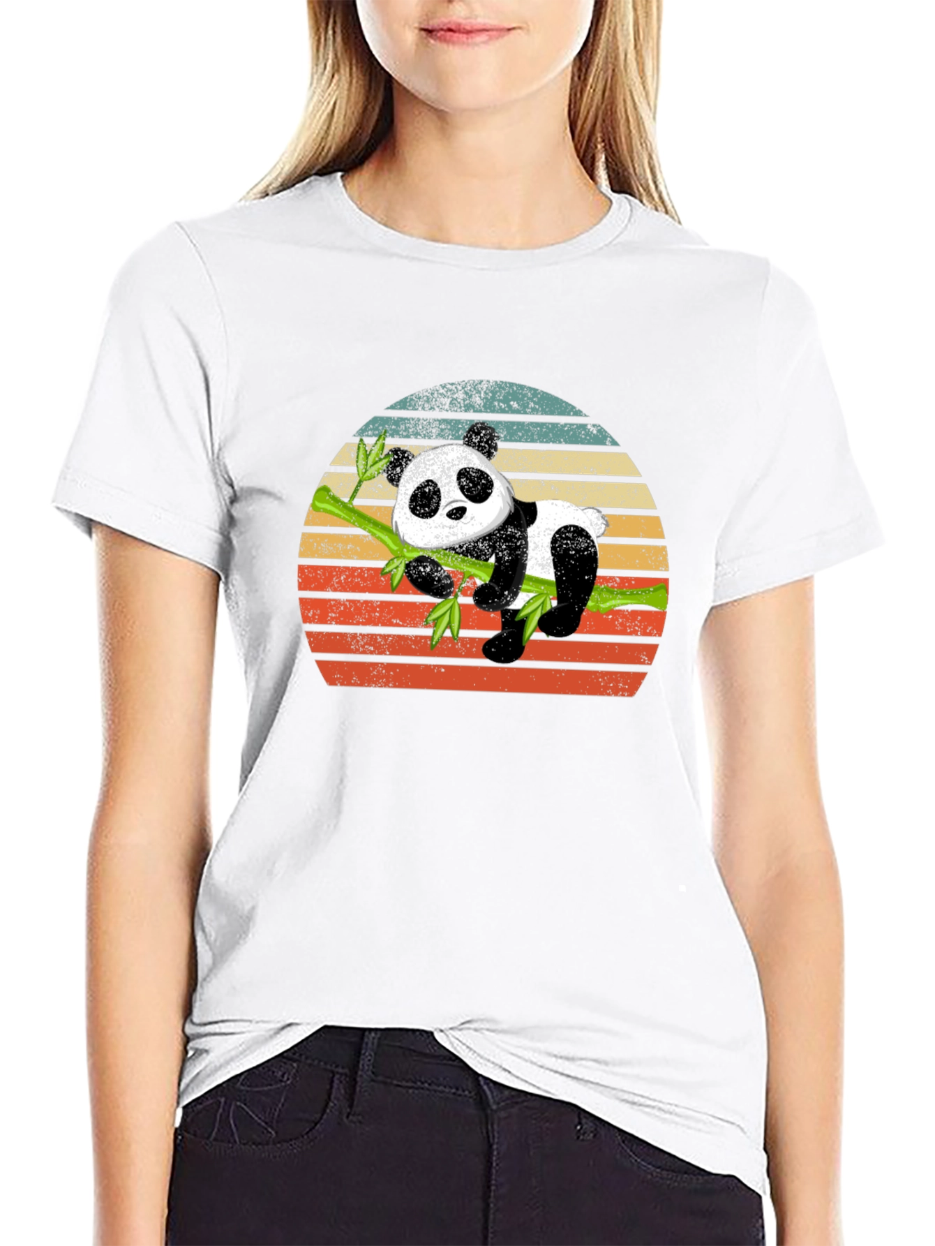 Panda on Bamboo Sunset Graphic T-Shirt
