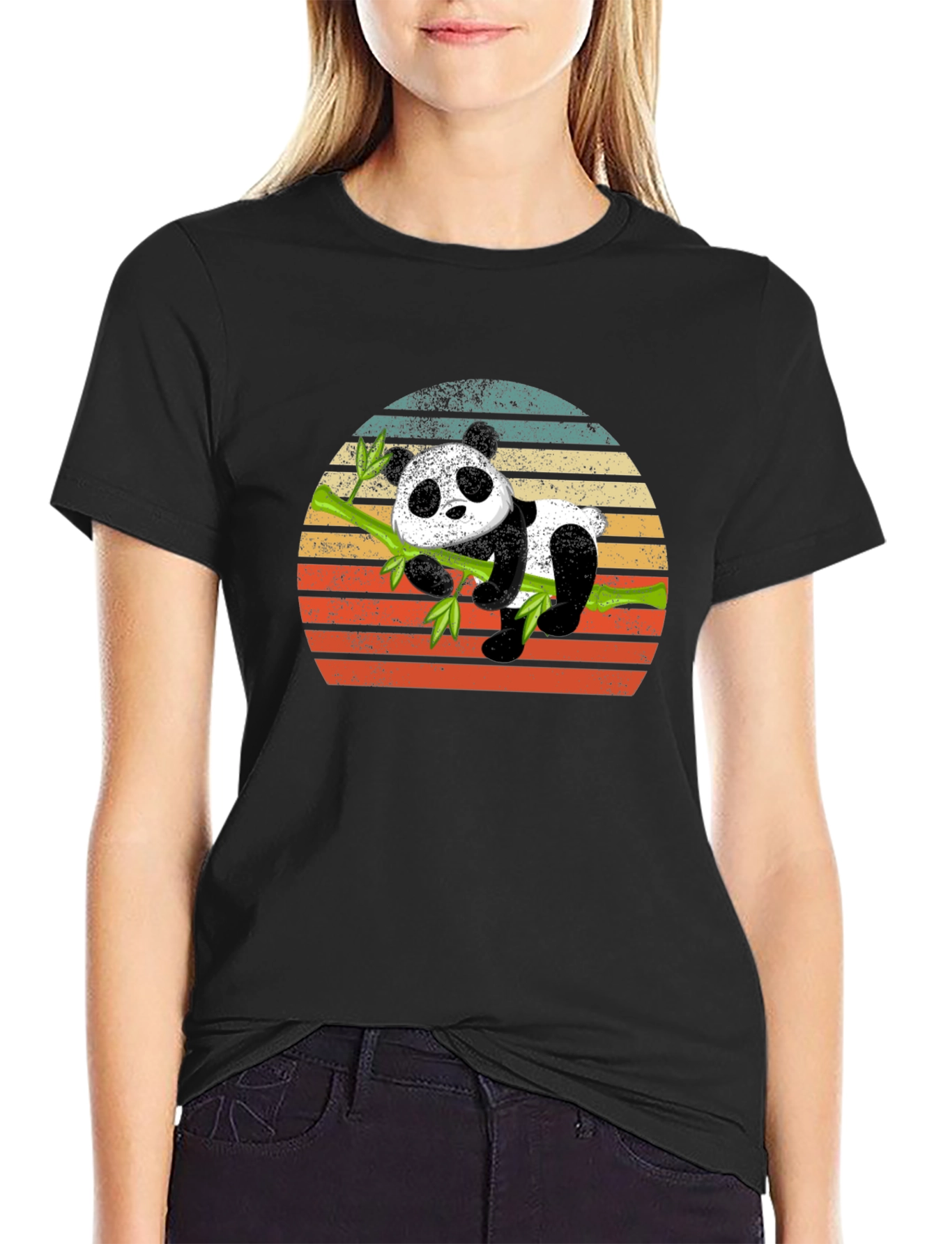 Panda on Bamboo Sunset Graphic T-Shirt