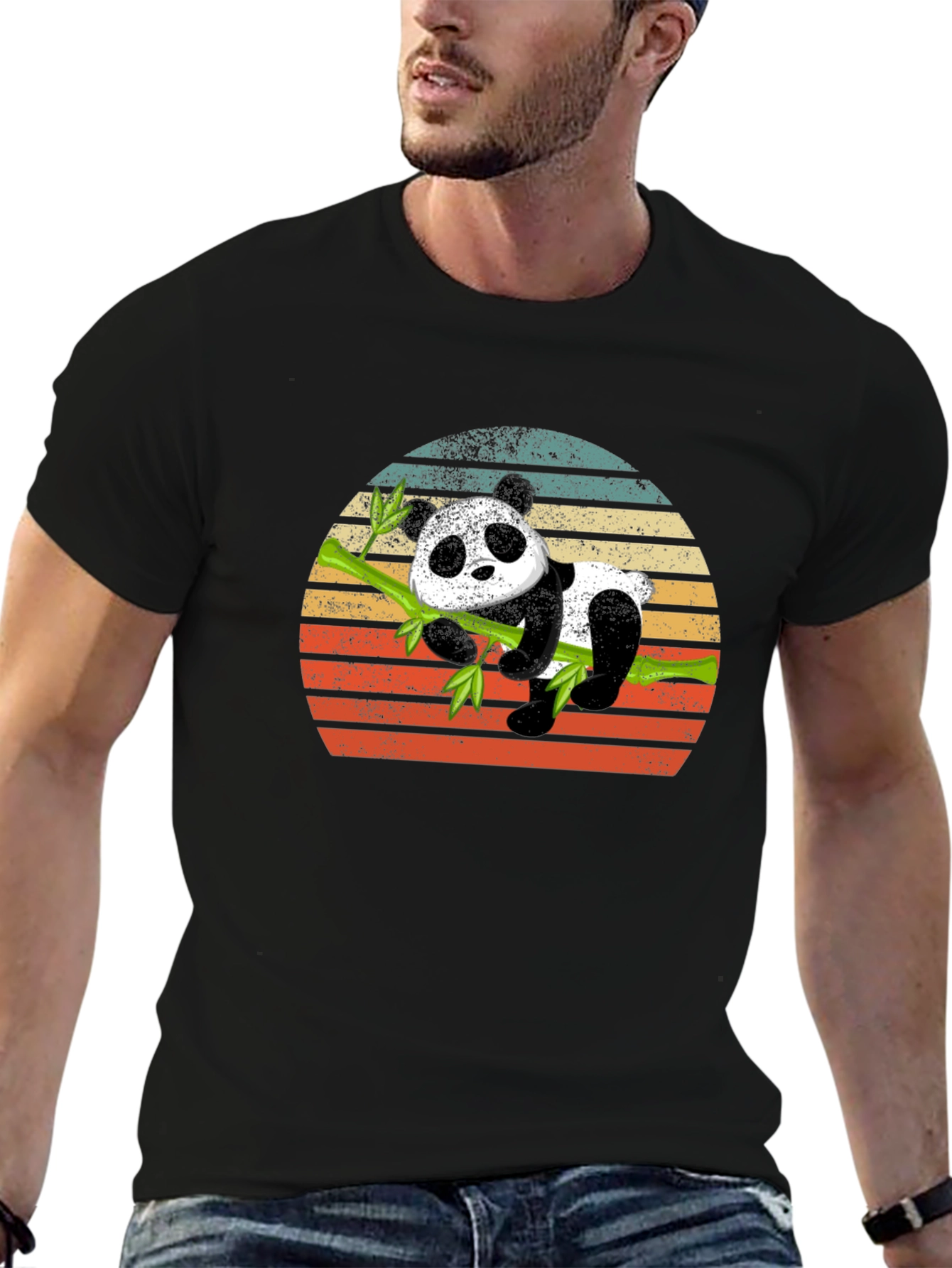 Panda on Bamboo Sunset Graphic T-Shirt