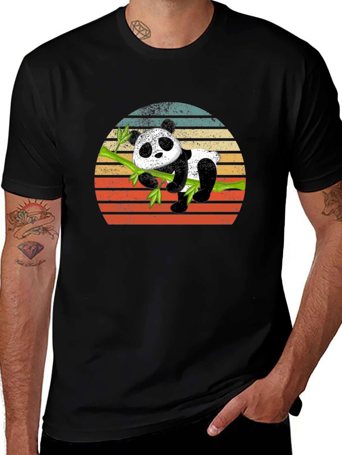 Panda on Bamboo Sunset Graphic T-Shirt