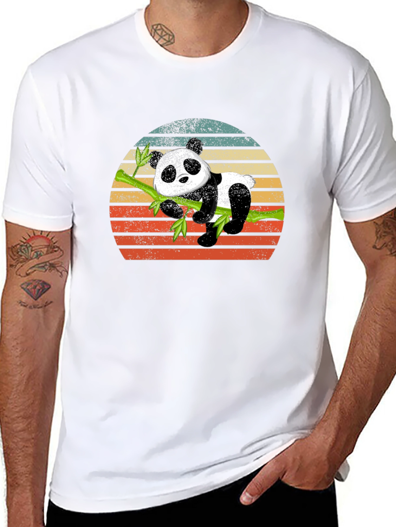 Panda on Bamboo Sunset Graphic T-Shirt