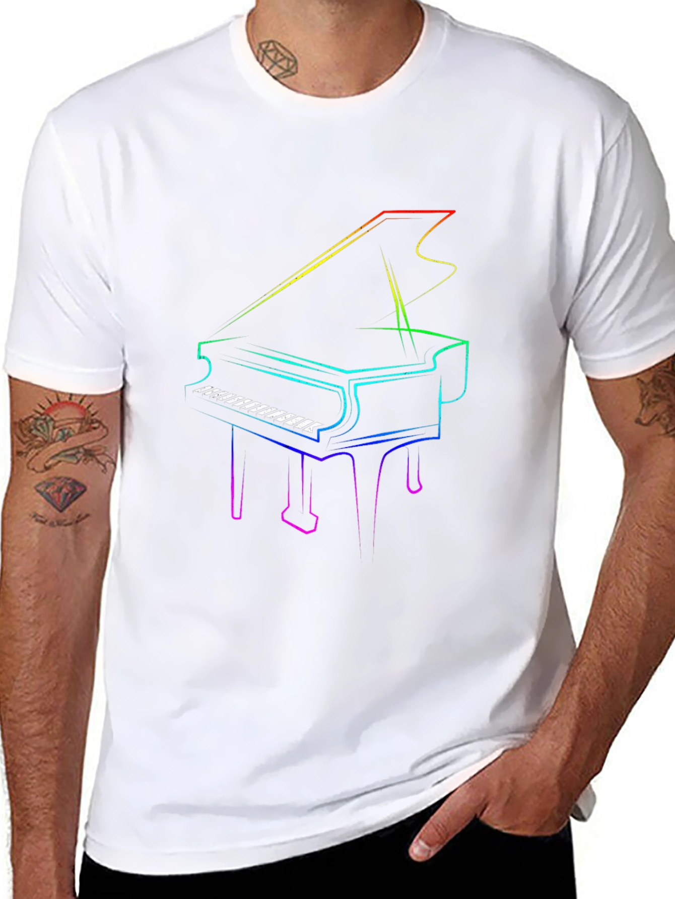 Rainbow Piano Graphic Tee - Cool Musician Shirt