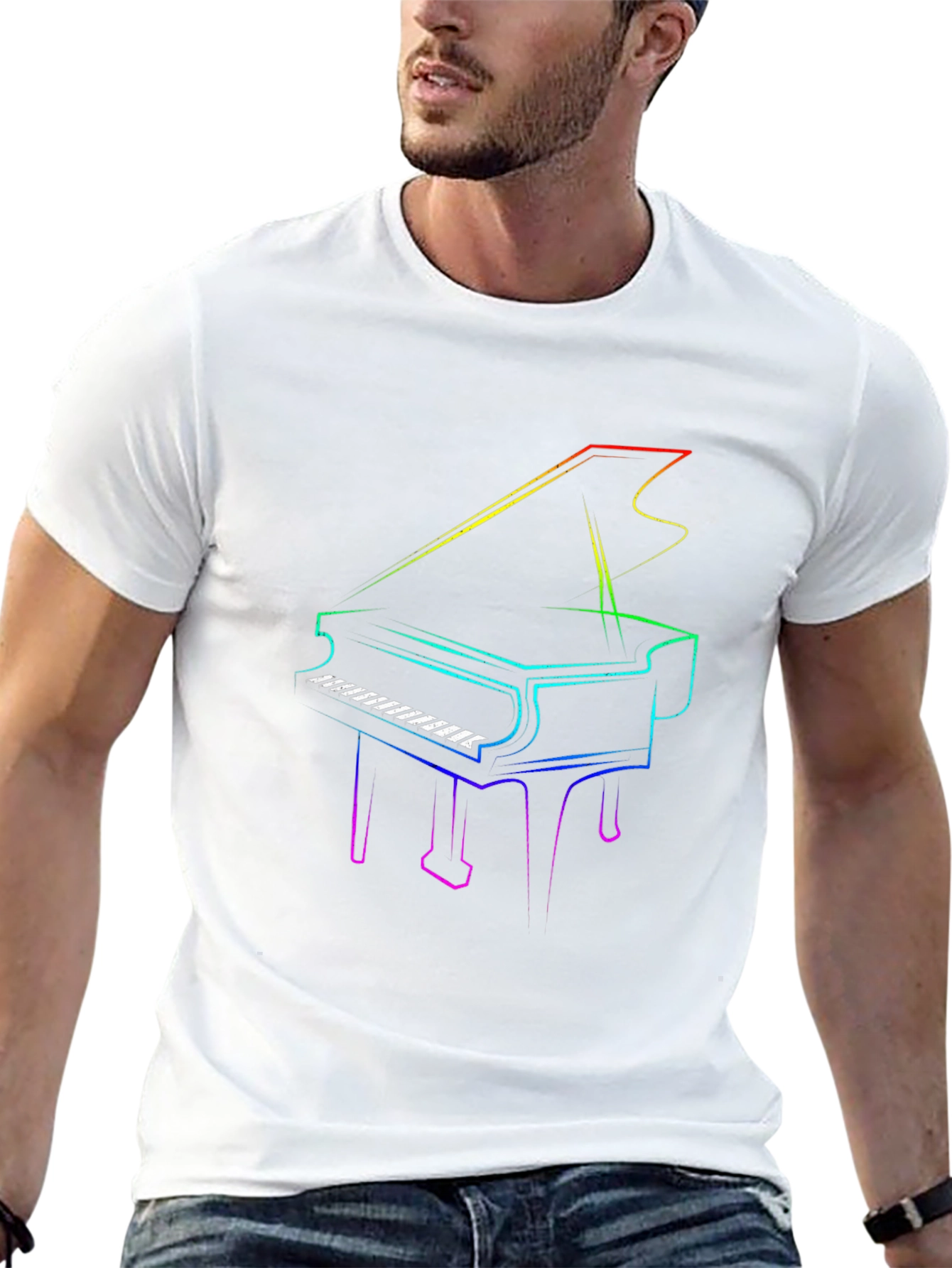 Rainbow Piano Graphic Tee - Cool Musician Shirt