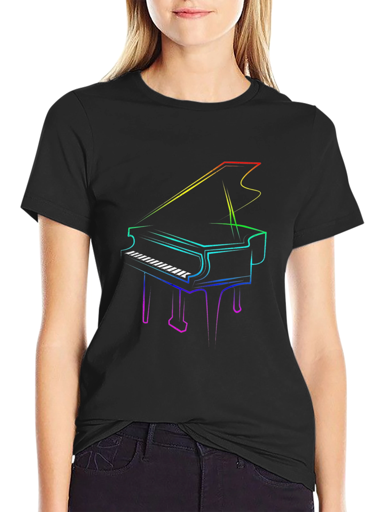 Rainbow Piano Graphic Tee - Cool Musician Shirt