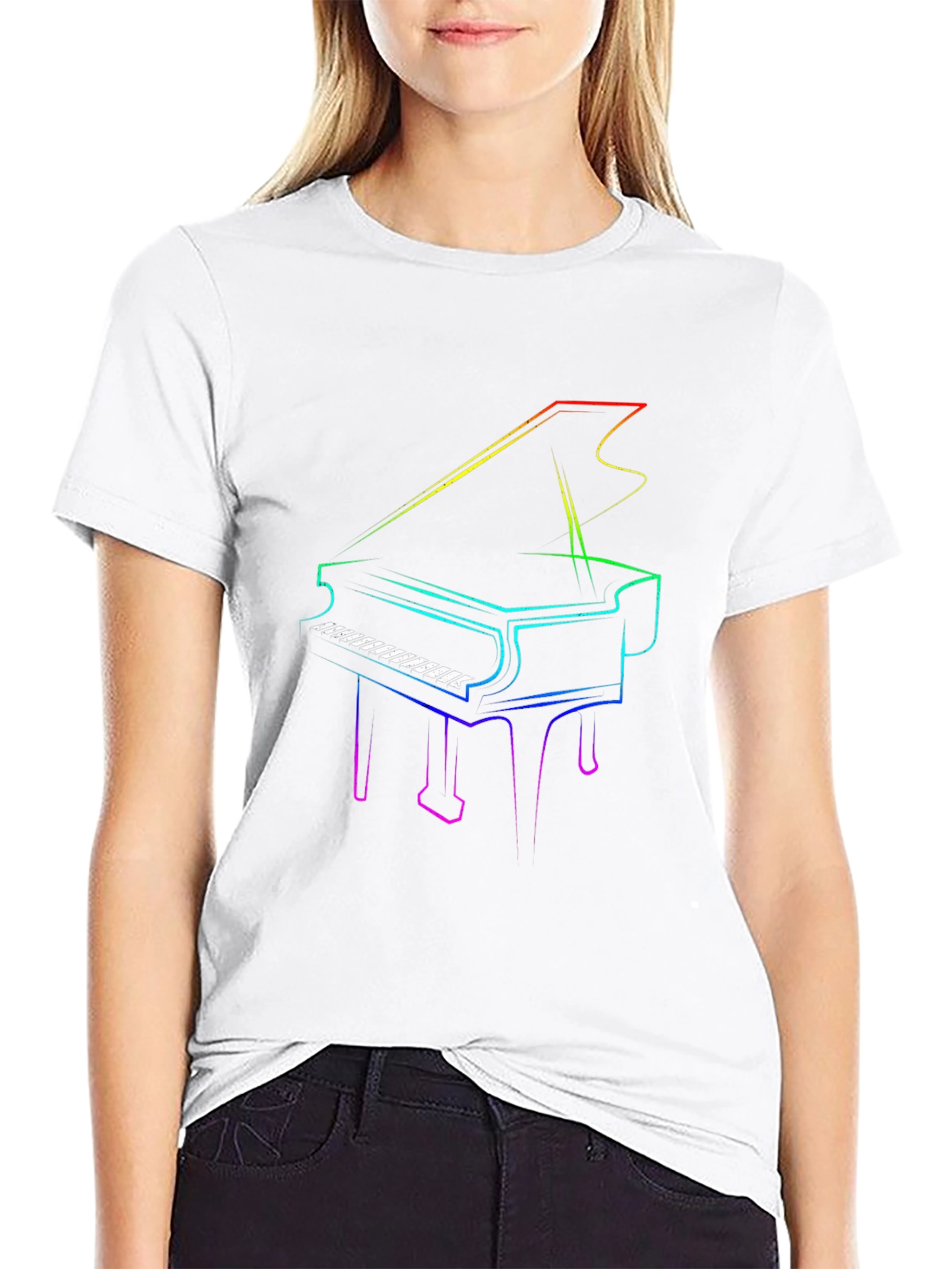 Rainbow Piano Graphic Tee - Cool Musician Shirt