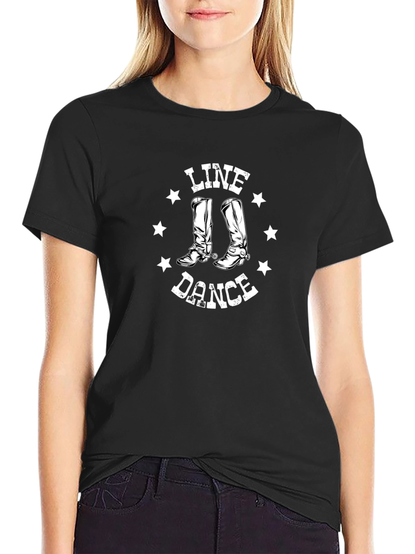Line Dance Black Graphic T-Shirt