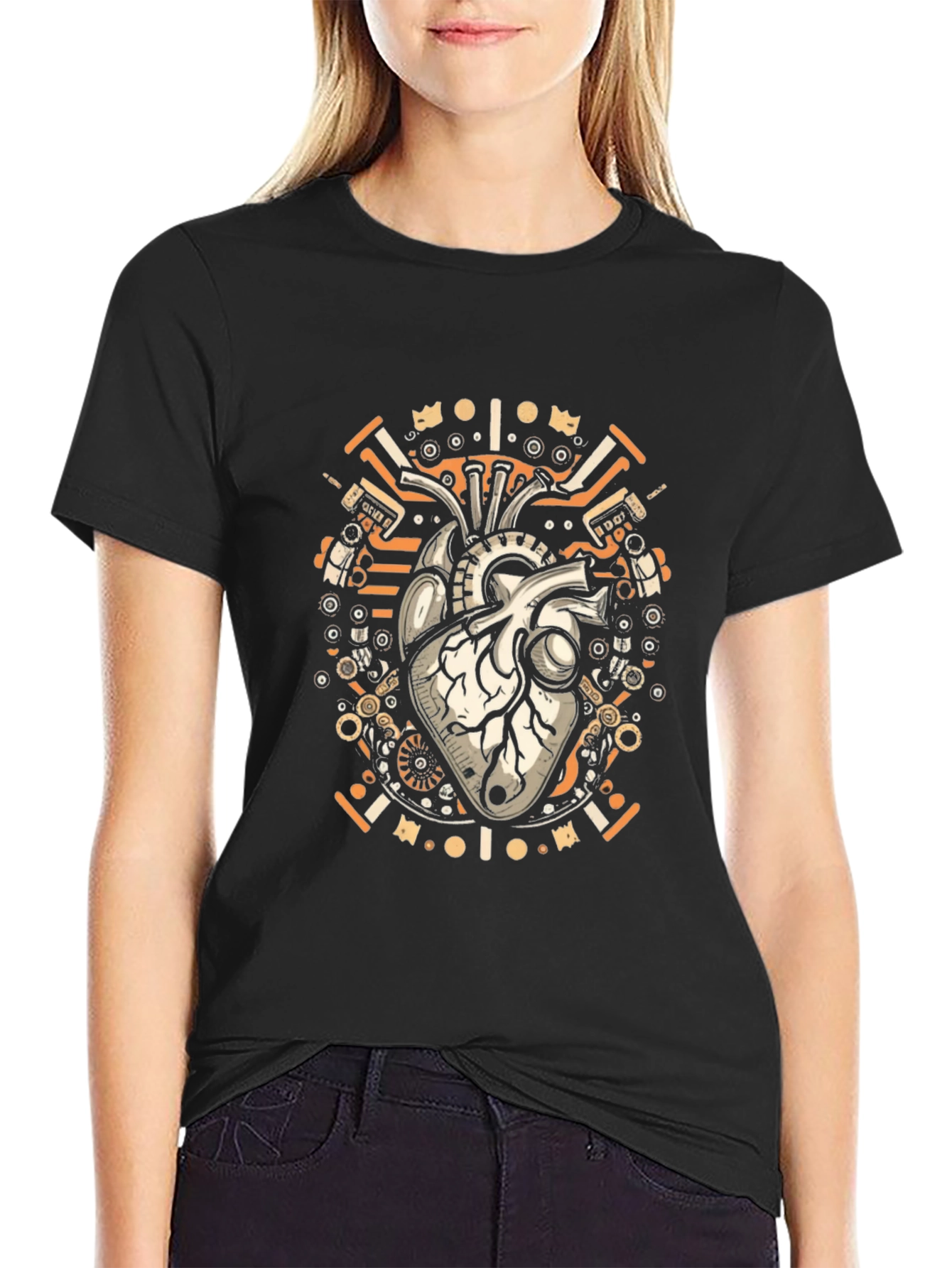 Steampunk Heart Graphic T-Shirt - Unique Anatomical Design