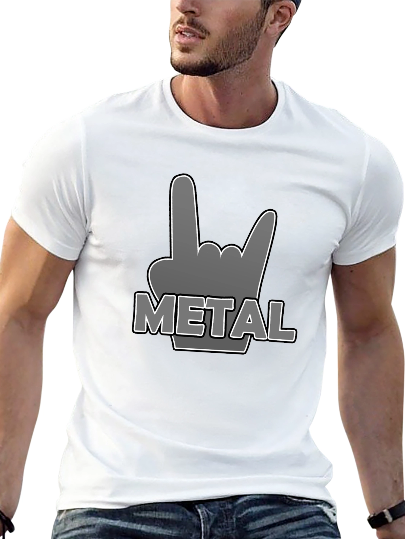 Metal Sign Hand T-Shirt - Rock On!