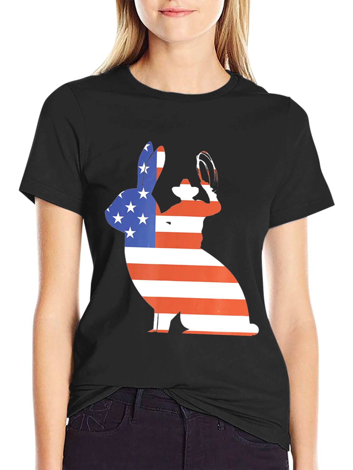 Patriotic Bunny T-Shirt - American Flag Rabbit Tee