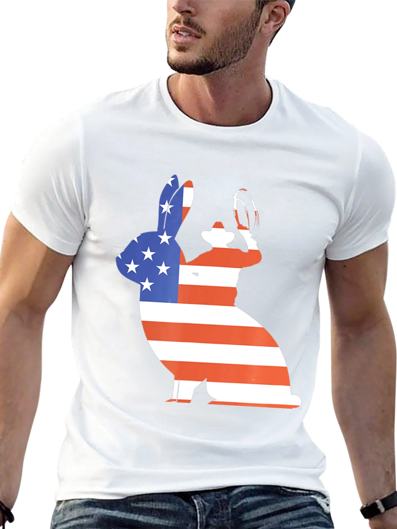 Patriotic Bunny T-Shirt - American Flag Rabbit Tee