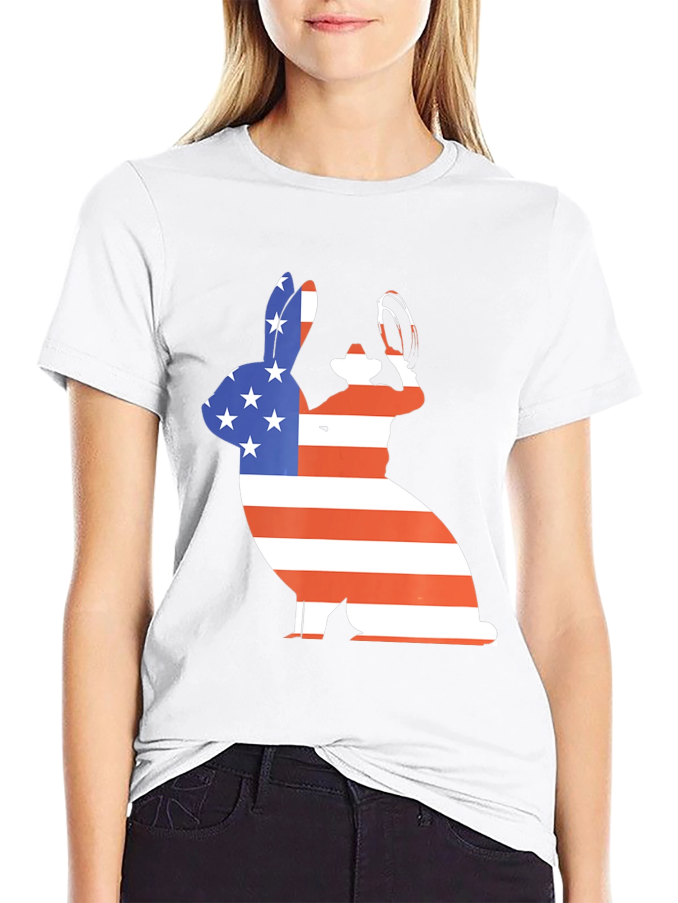 Patriotic Bunny T-Shirt - American Flag Rabbit Tee