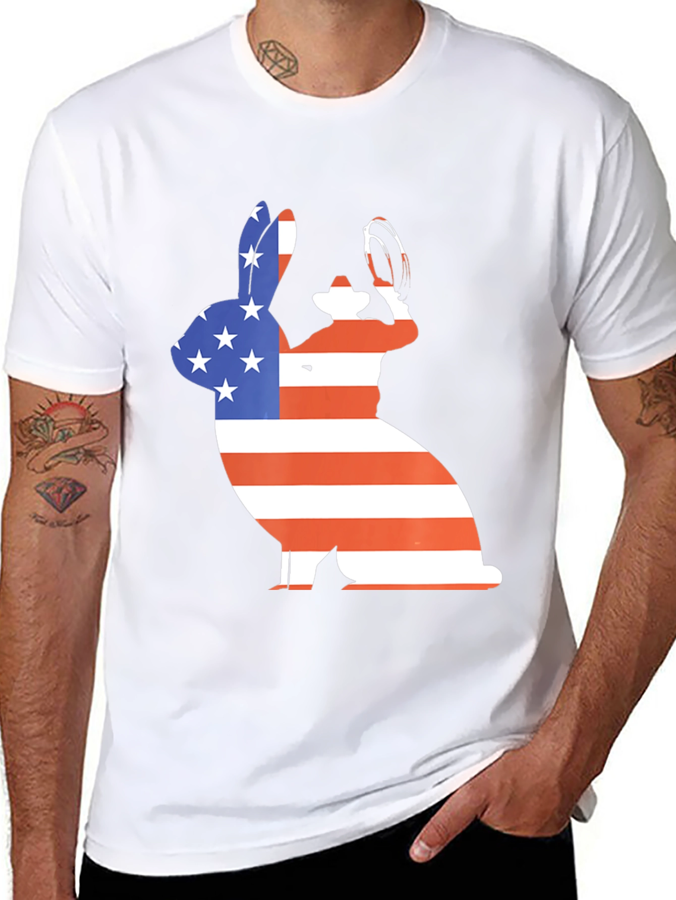 Patriotic Bunny T-Shirt - American Flag Rabbit Tee