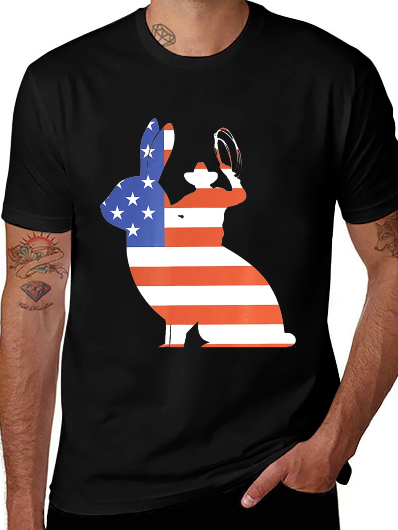 Patriotic Bunny T-Shirt - American Flag Rabbit Tee