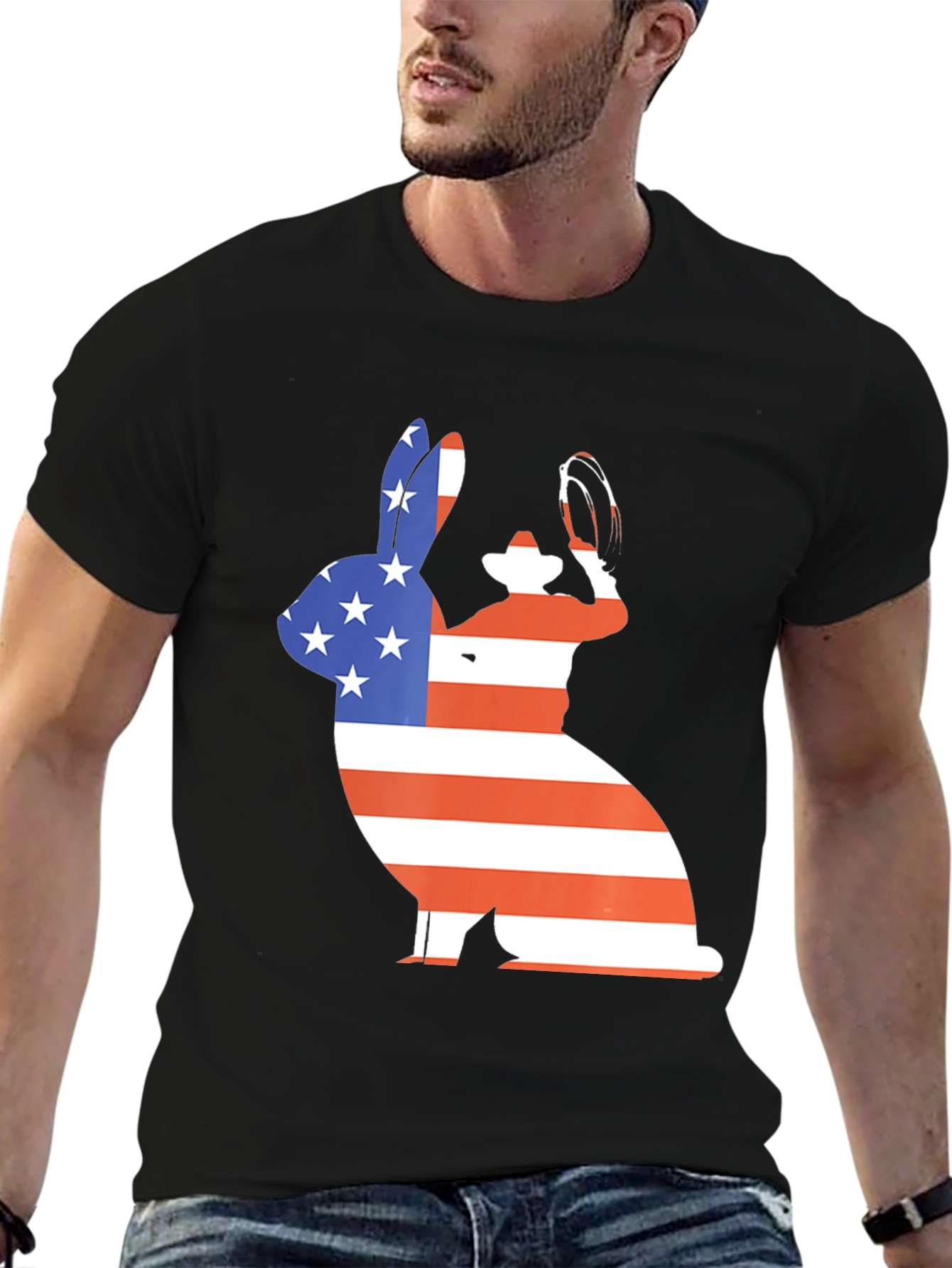 Patriotic Bunny T-Shirt - American Flag Rabbit Tee
