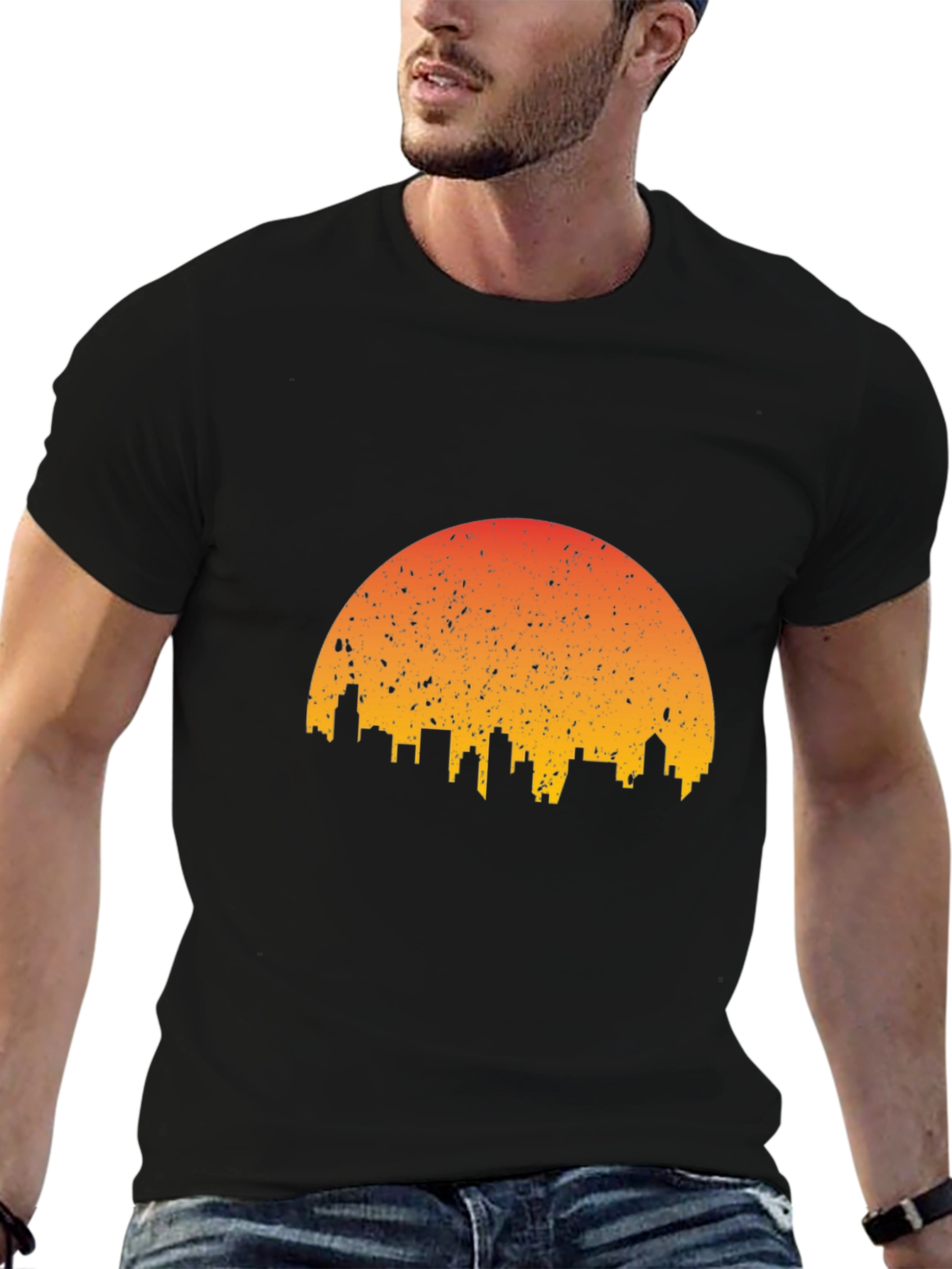 Sunset Skyline Graphic Tee - Stylish Black T-Shirt