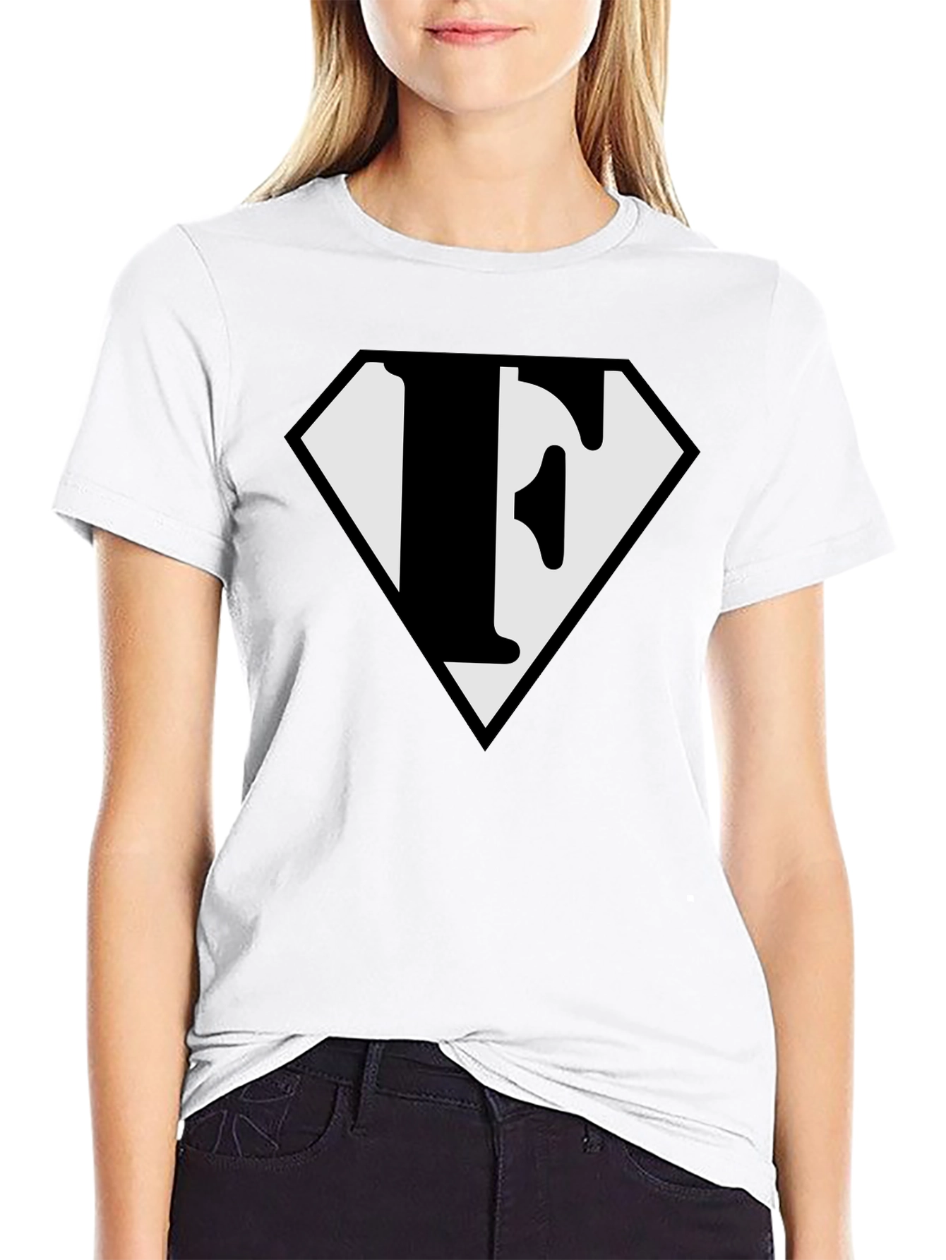 Letter F Superhero Logo Black T-Shirt