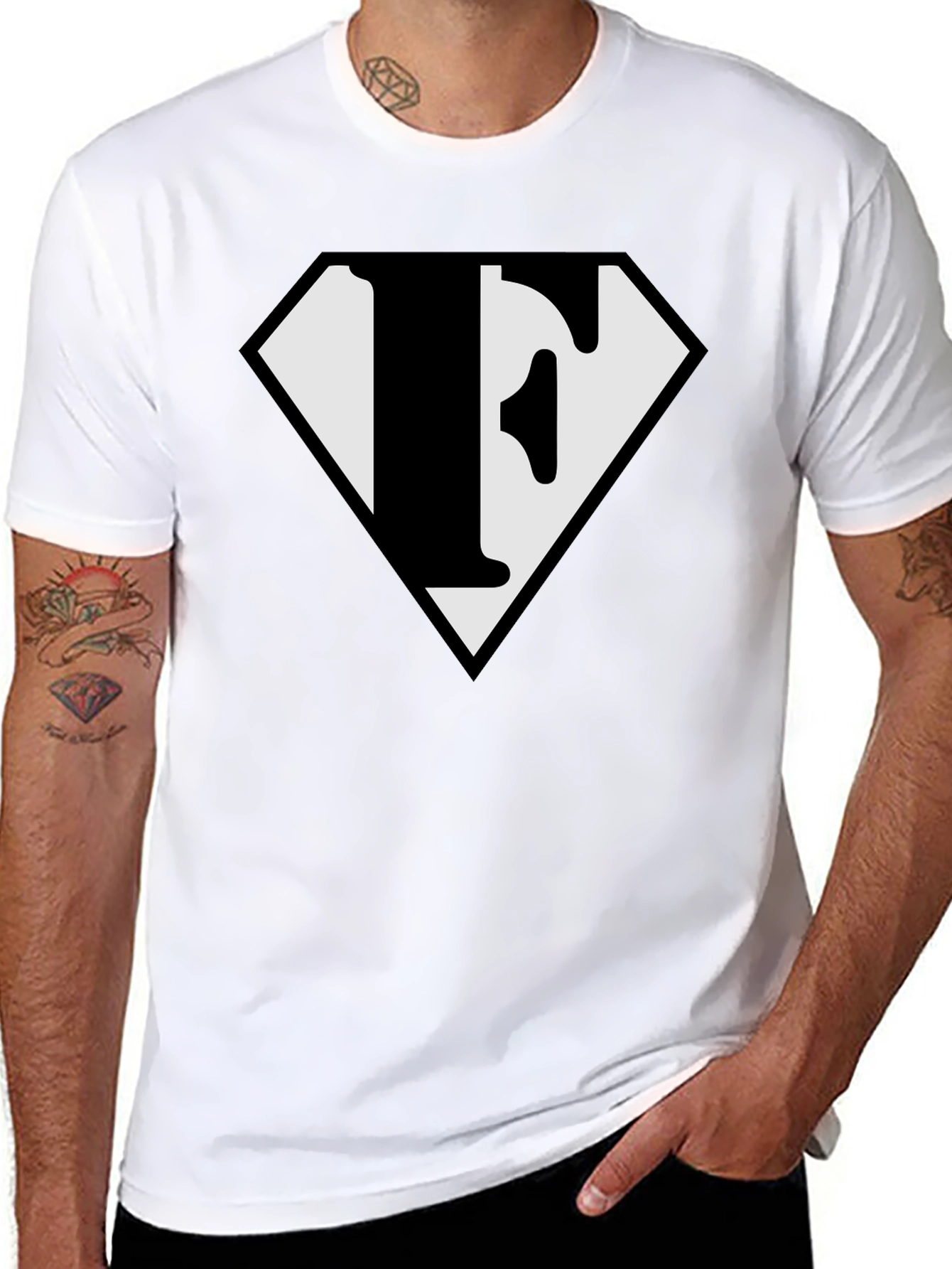 Letter F Superhero Logo Black T-Shirt