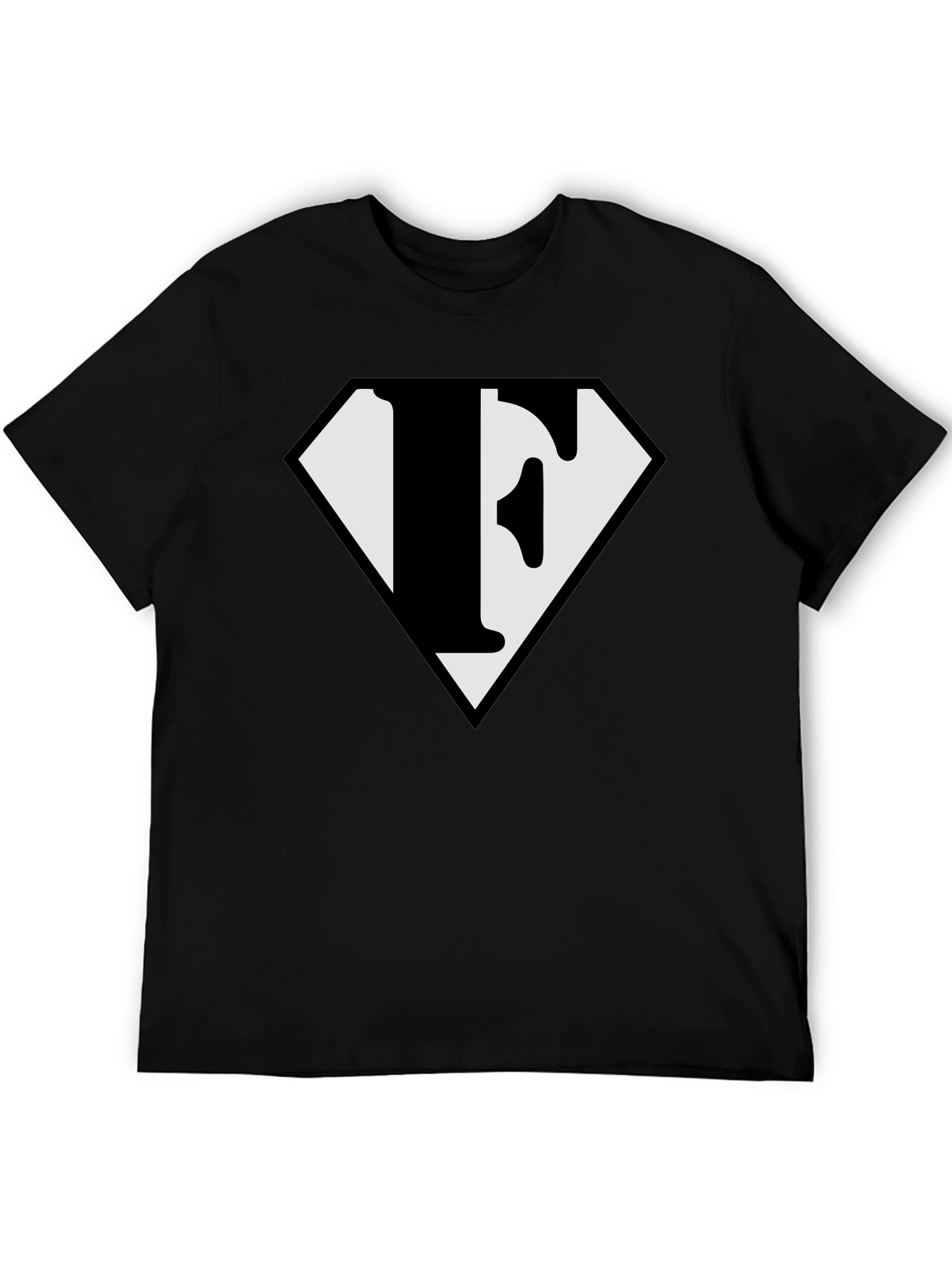 Letter F Superhero Logo Black T-Shirt