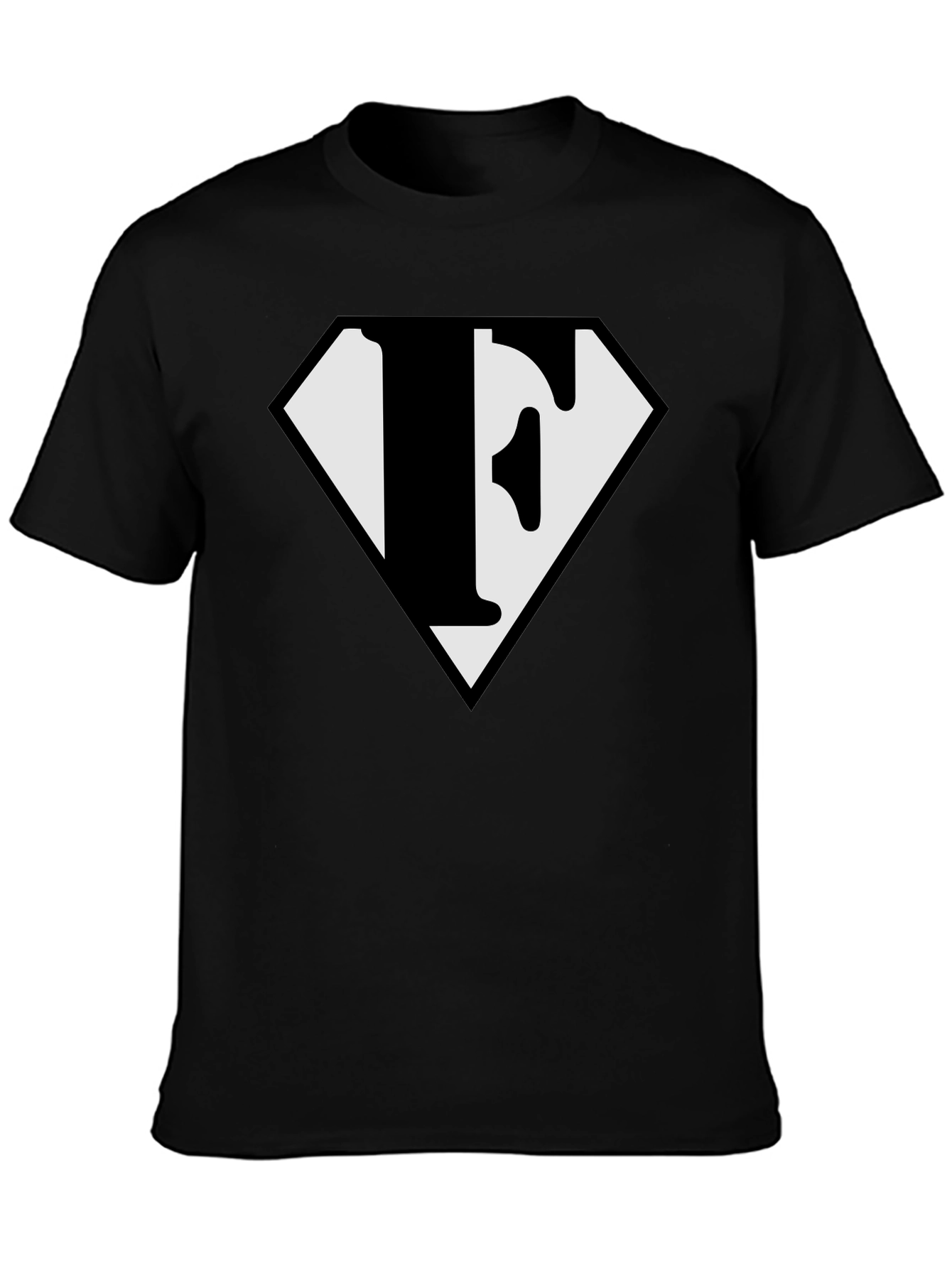 Letter F Superhero Logo Black T-Shirt