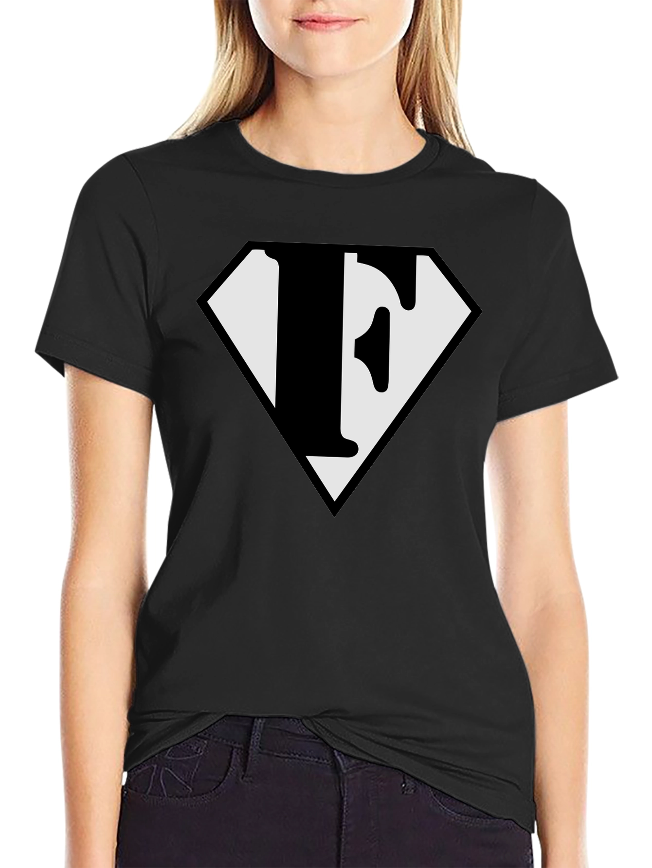 Letter F Superhero Logo Black T-Shirt