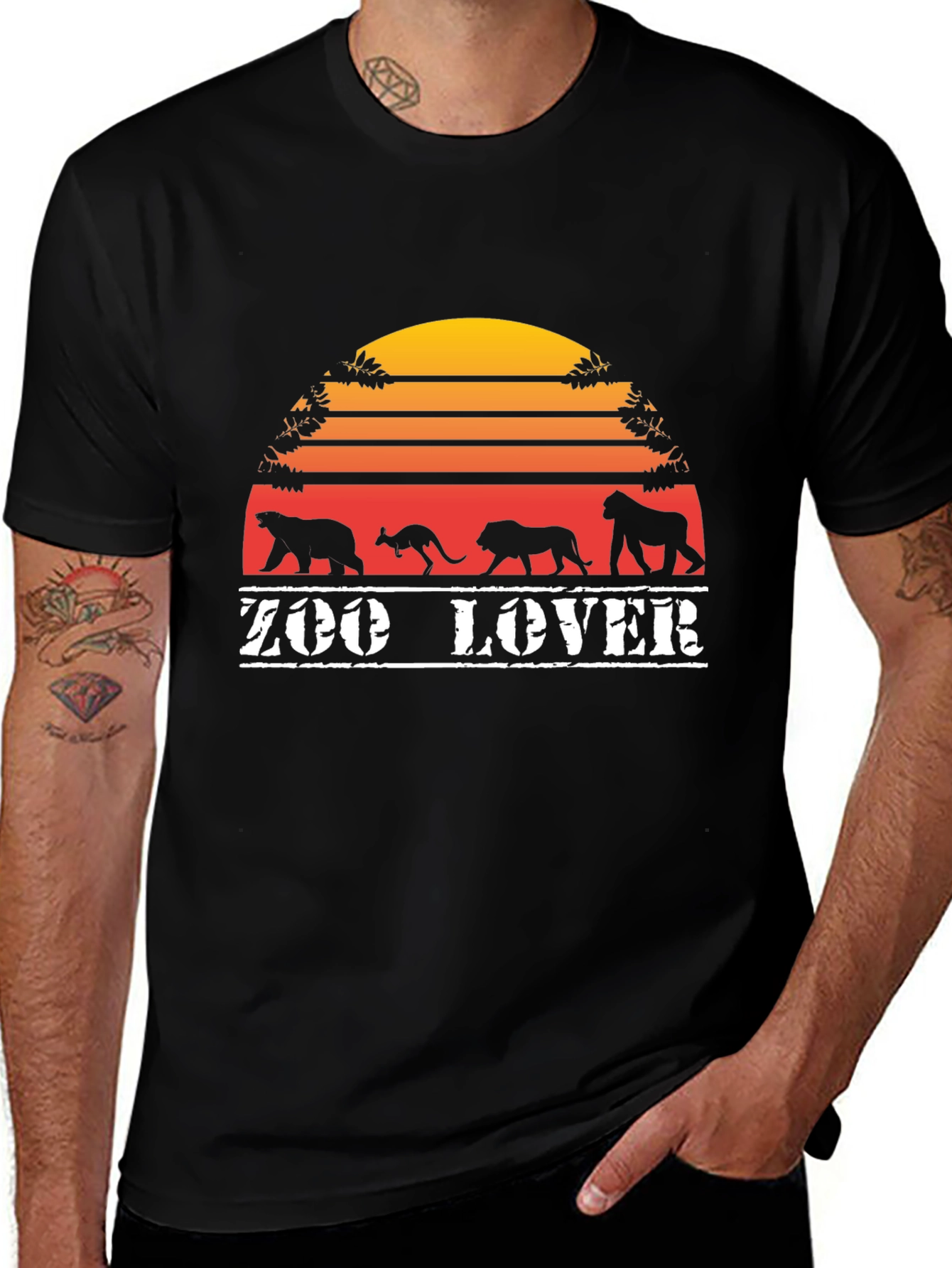 Zoo Lover T-Shirt Black Retro Animal Design