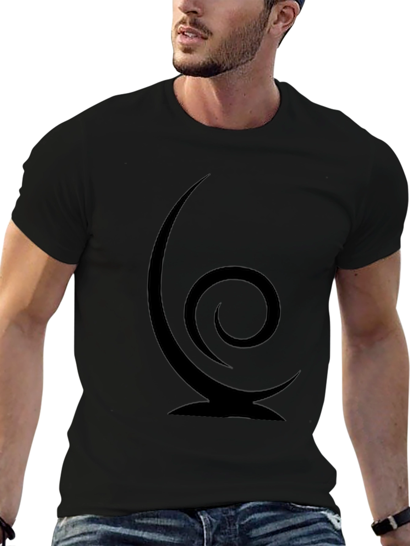 Spiral Graphic Print Black T-Shirt