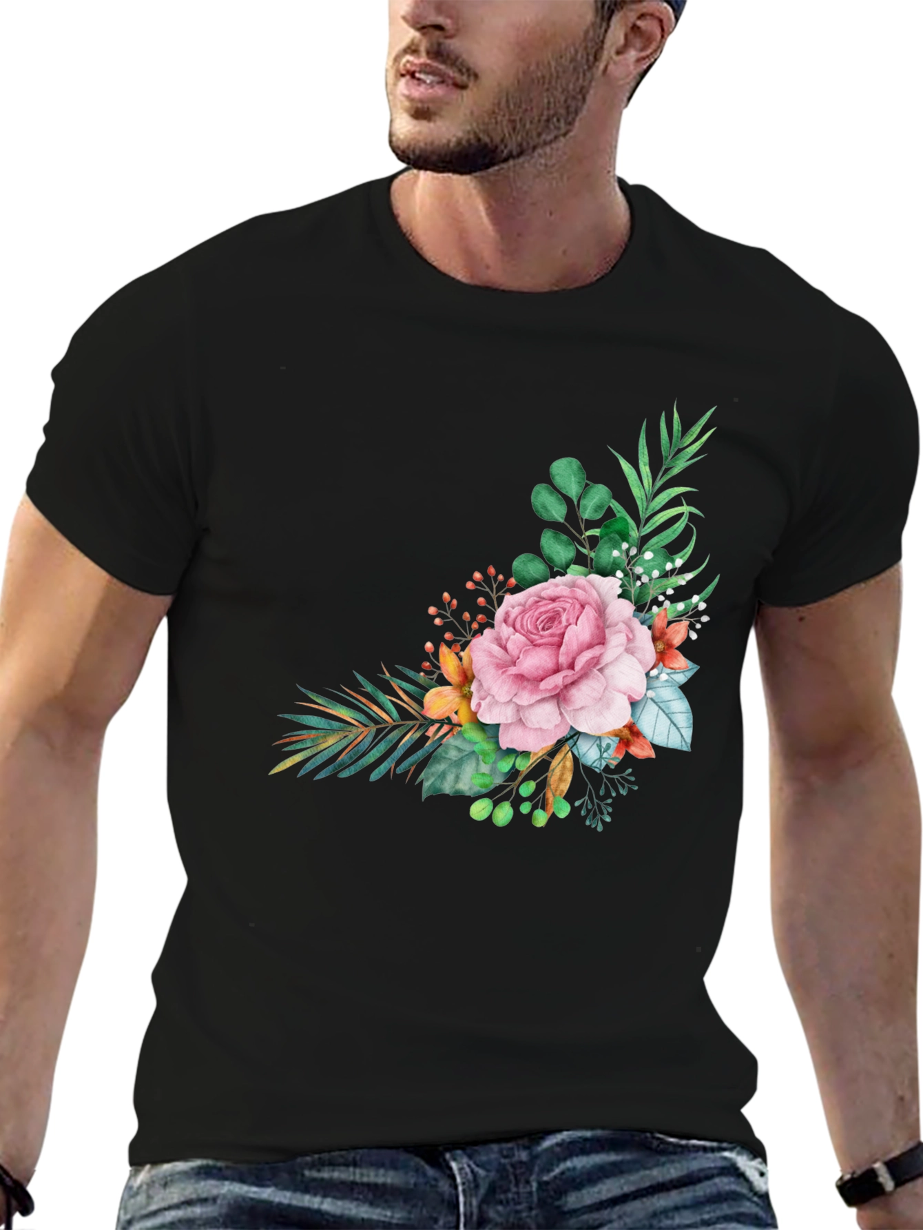 Floral Accent T-Shirt - Stylish & Comfortable